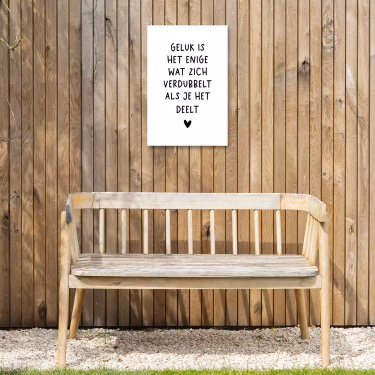 Quotes - Geluk is het enige wat zich verdubbelt - Spreuken Tuinposter op houten frame 2 cm dik klein -sfeer4
