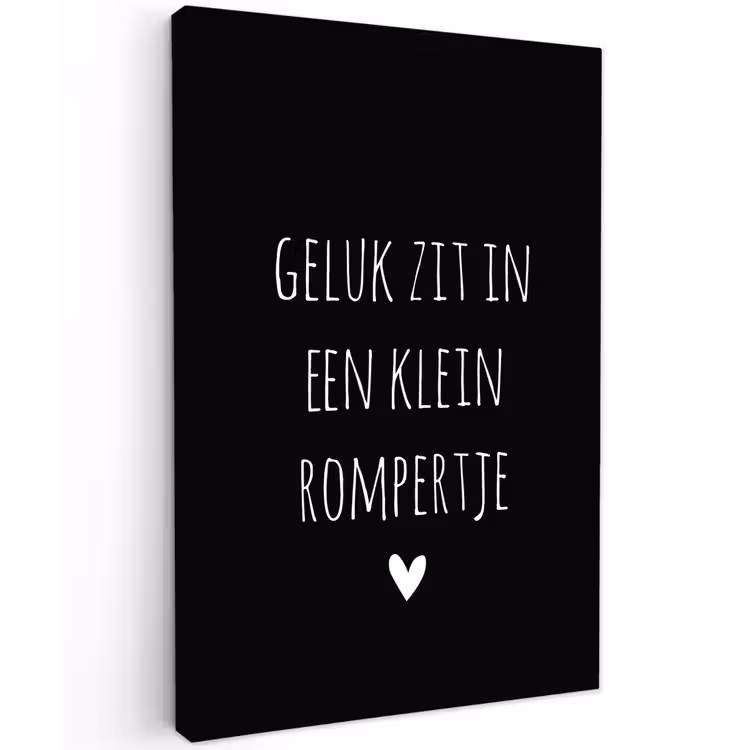 Quotes - Geluk zit in een klein rompertje - Spreuken Tuinposter op houten frame 2 cm dik klein -3d