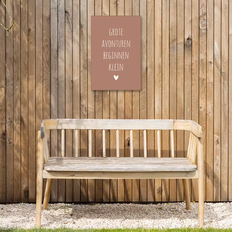Quotes - Grote avonturen beginnen klein - Spreuken Tuinposter op houten frame 2 cm dik klein -sfeer4