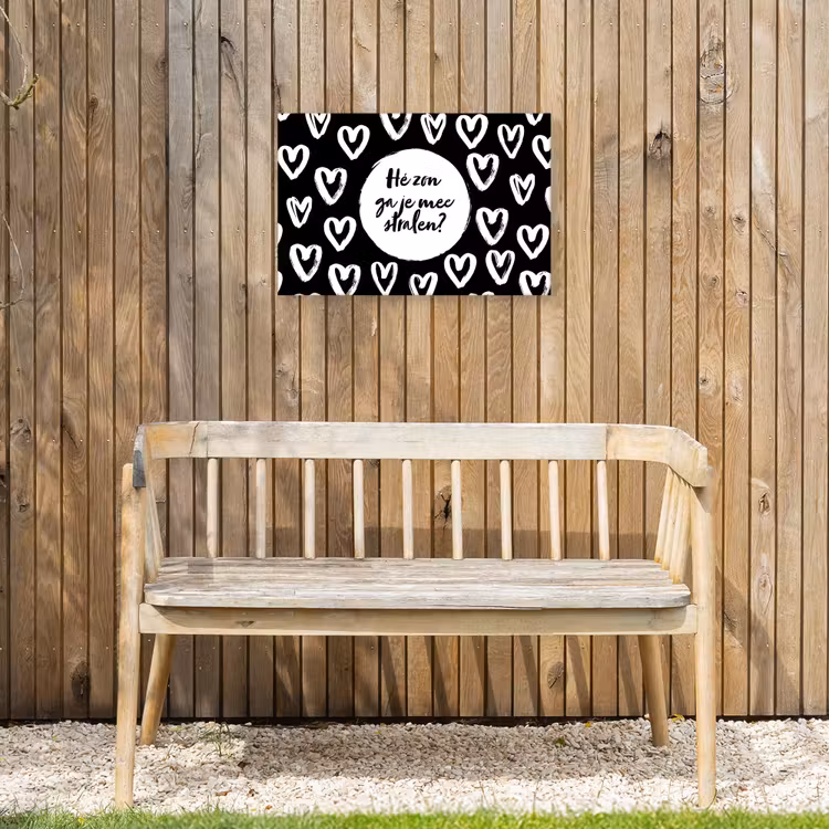 Quotes - Hé zon, ga je mee stralen? - Tekst - Zon - Zomer Tuinposter op houten frame 2 cm dik klein -sfeer4