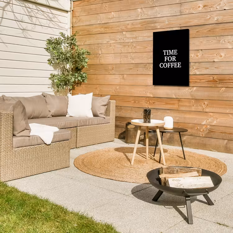 Quotes - Letters - Koffie - Zwart Tuinposter op houten frame 2 cm dik klein -sfeer2