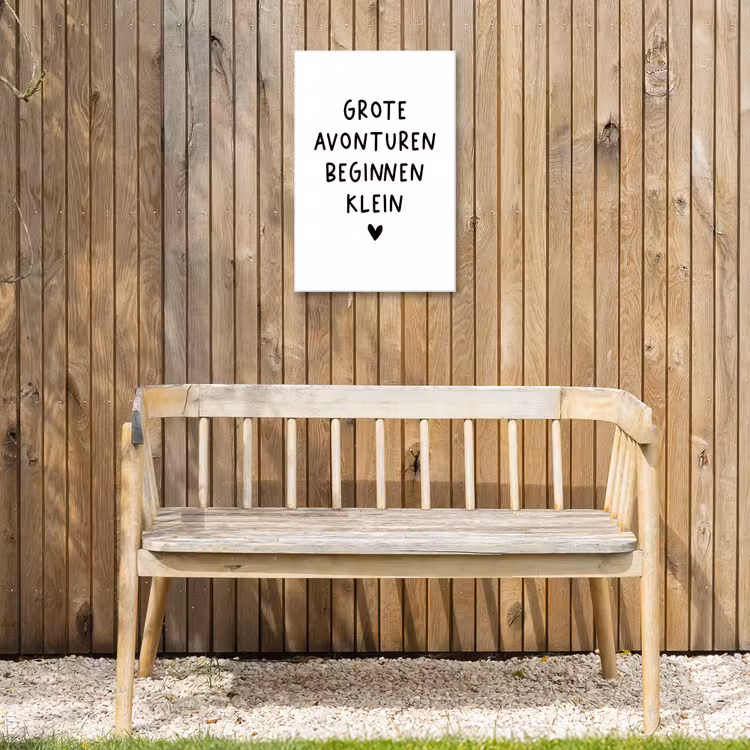 Quotes - Spreuken - Grote avonturen beginnen klein Tuinposter op houten frame 2 cm dik klein -sfeer4
