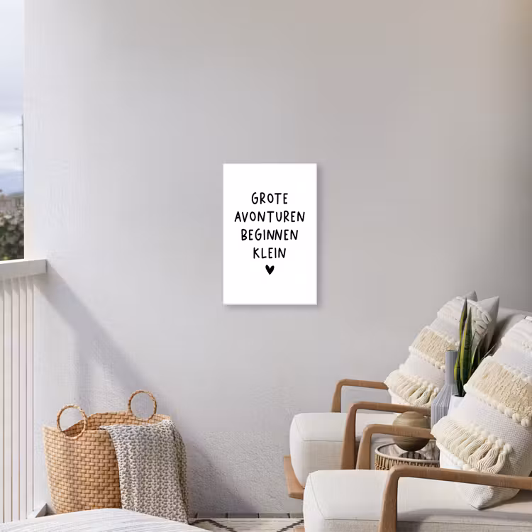 Quotes - Spreuken - Grote avonturen beginnen klein Tuinposter op houten frame 2 cm dik klein -sfeer1