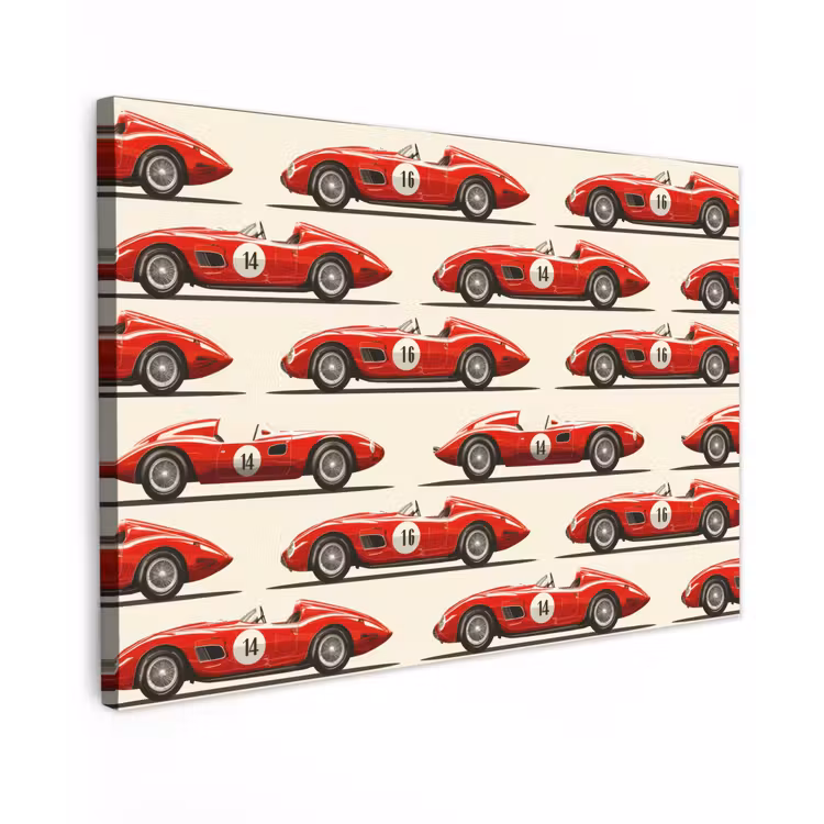 Raceauto - Retro - Rood Tuinposter op houten frame 2 cm dik klein 845 -3d