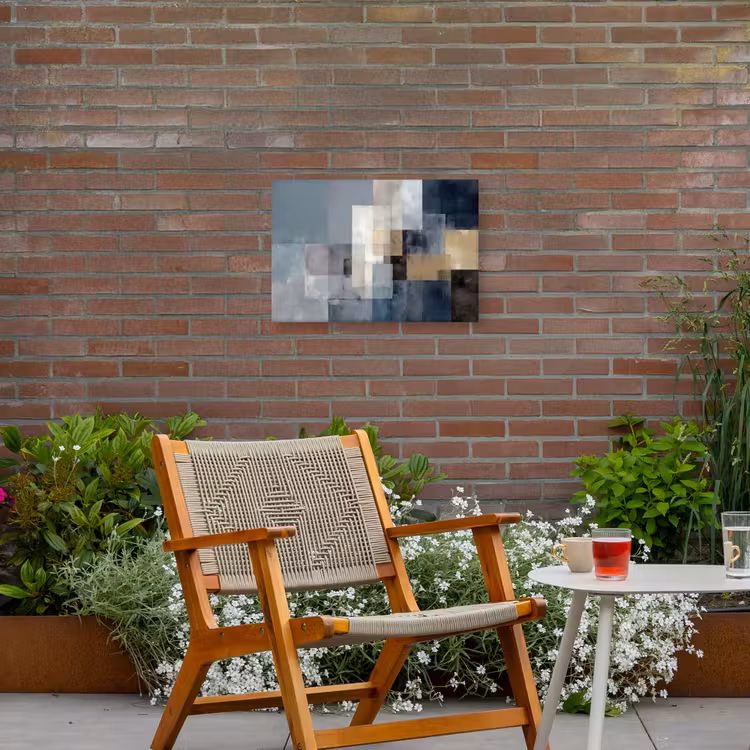 Rechthoeken - Abstract - Blauw Tuinposter op houten frame 2 cm dik klein -sfeer3