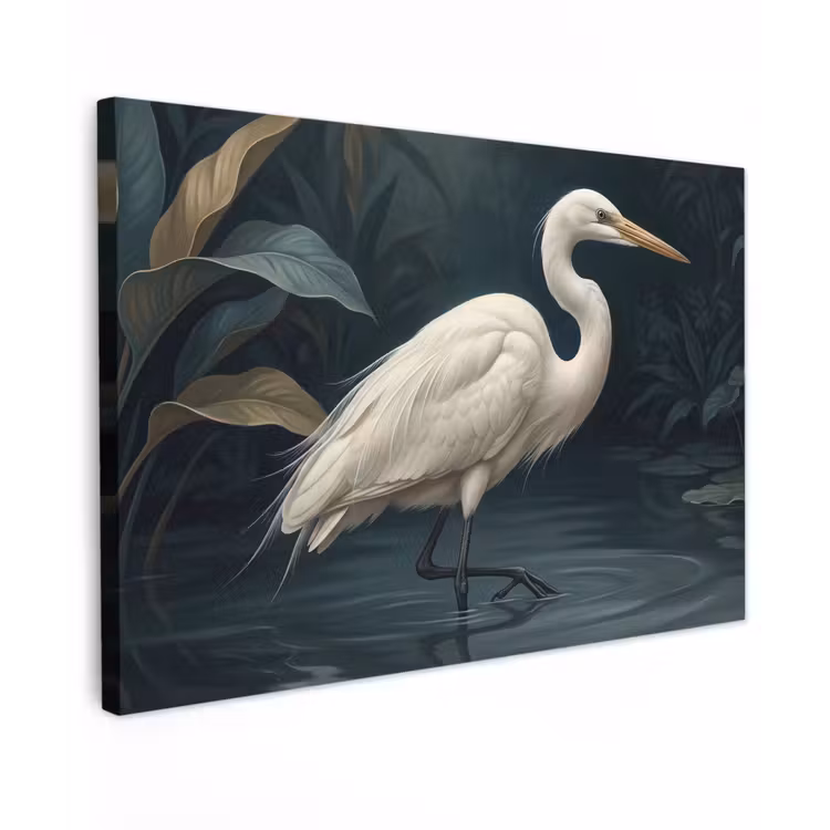 Reiger - Water - Natuur - Modern - Wit Tuinposter op houten frame 2 cm dik klein -3d
