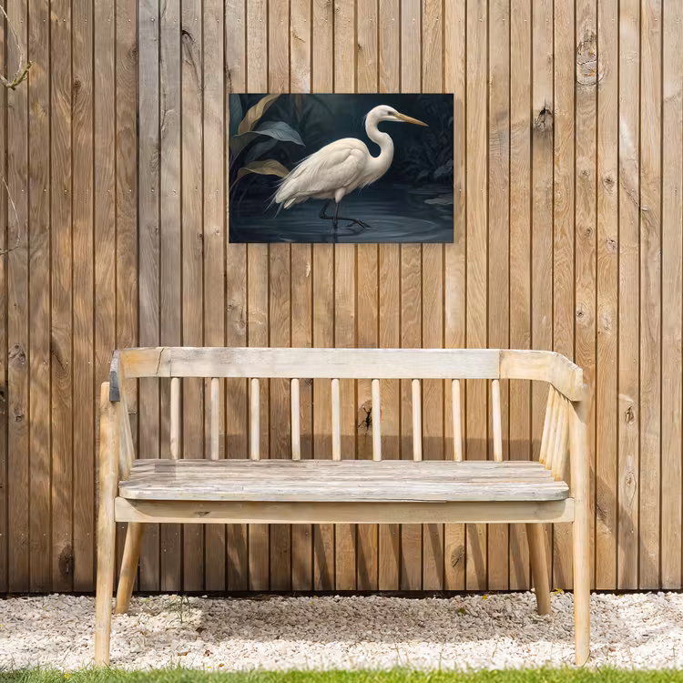 Reiger - Water - Natuur - Modern - Wit Tuinposter op houten frame 2 cm dik klein -sfeer4