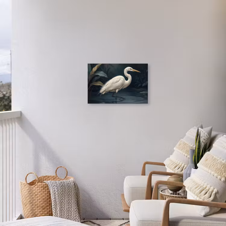 Reiger - Water - Natuur - Modern - Wit Tuinposter op houten frame 2 cm dik klein -sfeer1