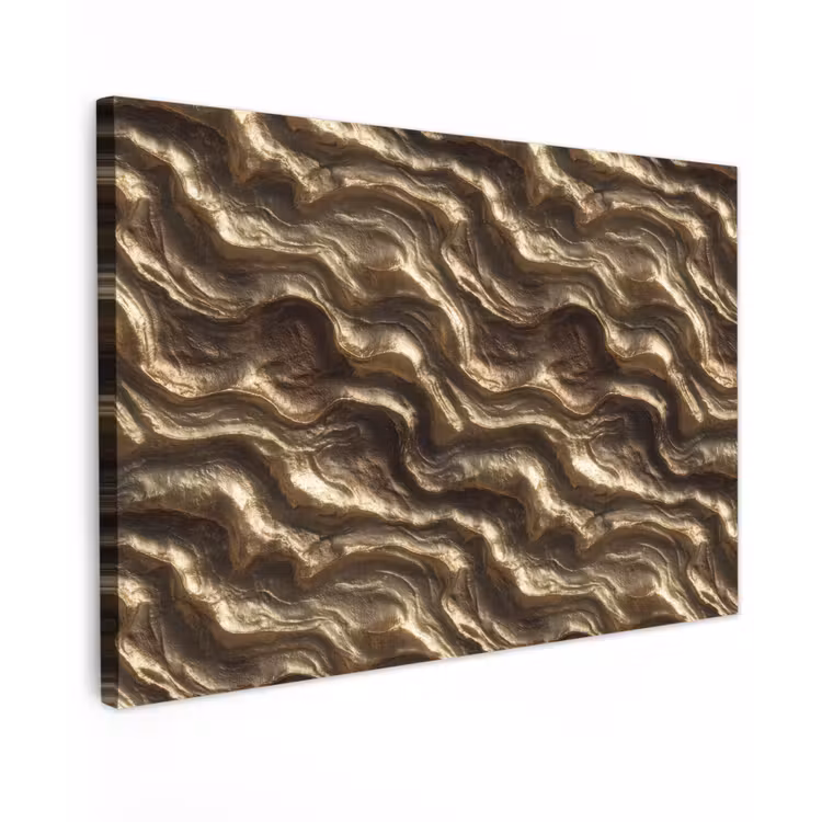 Reliëf - Golven - Abstract - Bronsgoud Tuinposter op houten frame 2 cm dik klein 845 -3d