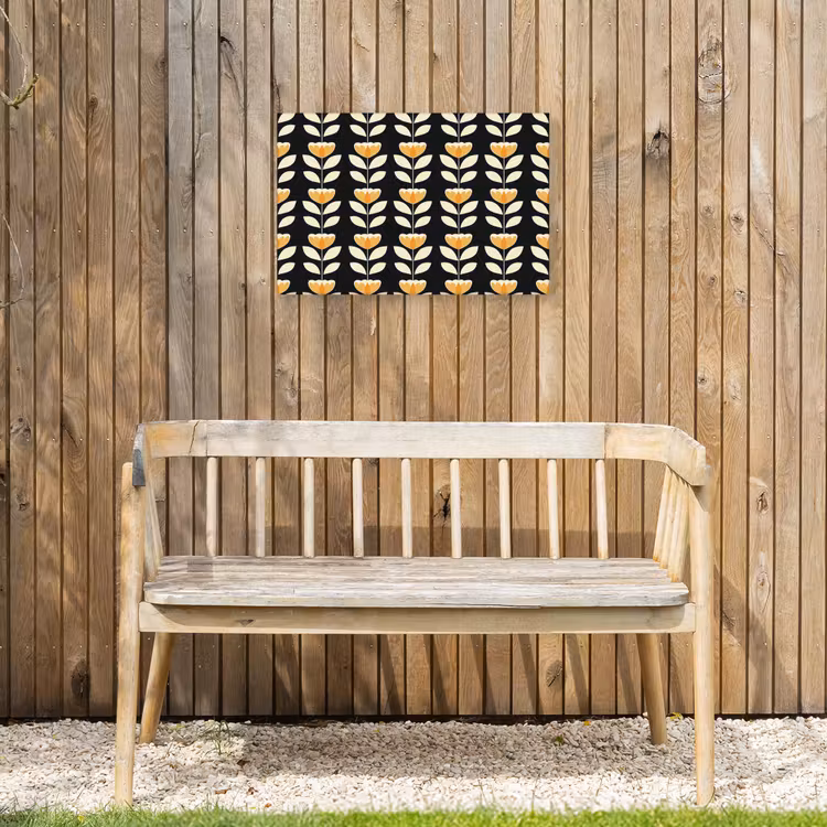 Retro - Bloem - Zwart - Okergeel Tuinposter op houten frame 2 cm dik klein 845 -sfeer4