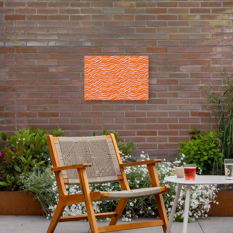 Retro - Golvend - Oranje Tuinposter op houten frame 2 cm dik klein 845 -sfeer3