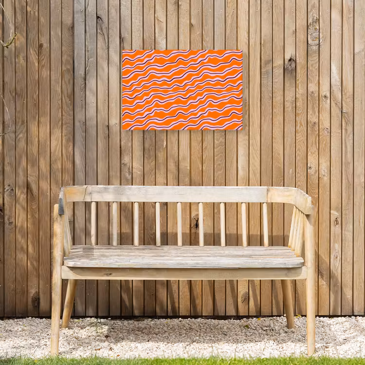 Retro - Golvend - Oranje Tuinposter op houten frame 2 cm dik klein 845 -sfeer4