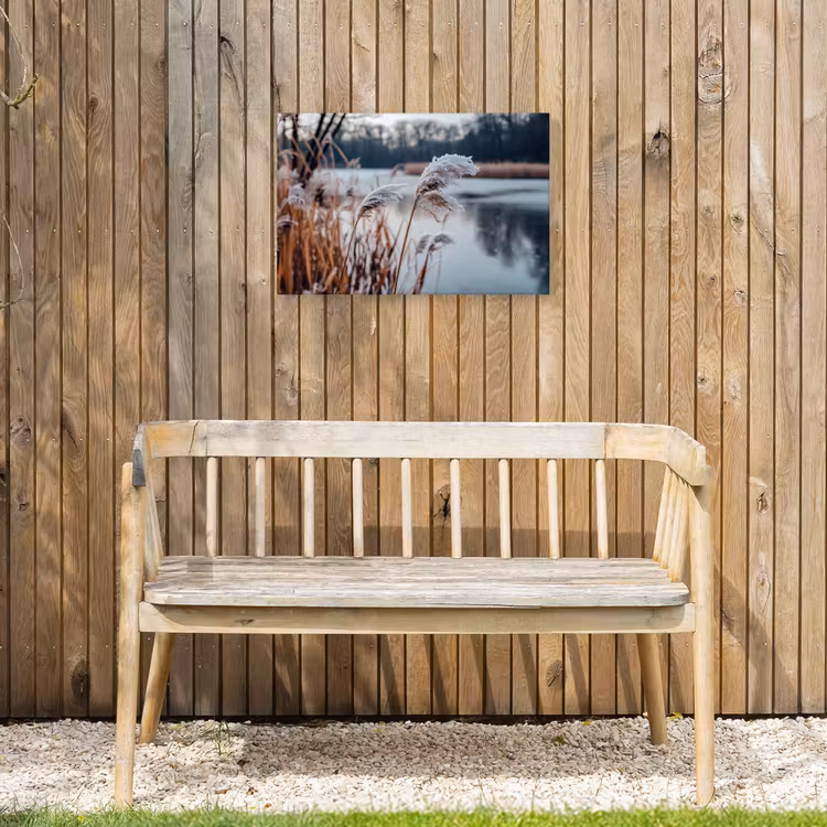 Riet - Gras - Natuur - Winter - Meer Tuinposter op houten frame 2 cm dik klein -sfeer4