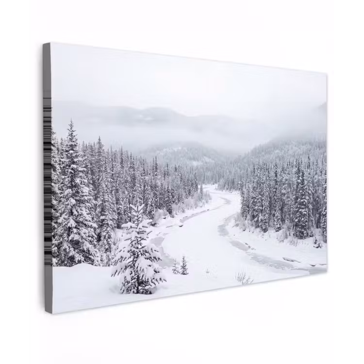 Rivier - Bevroren - Landschap - Winter Tuinposter op houten frame 2 cm dik klein -3d