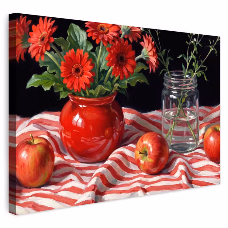 Buiten canvas - Rode bloemen - Vaas - Rode bloemen - Vaas Tuinposter op houten frame 2 cm dik klein