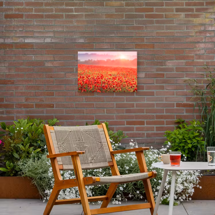 Rode klaprozen in de ochtendzon Tuinposter op houten frame 2 cm dik klein -sfeer3