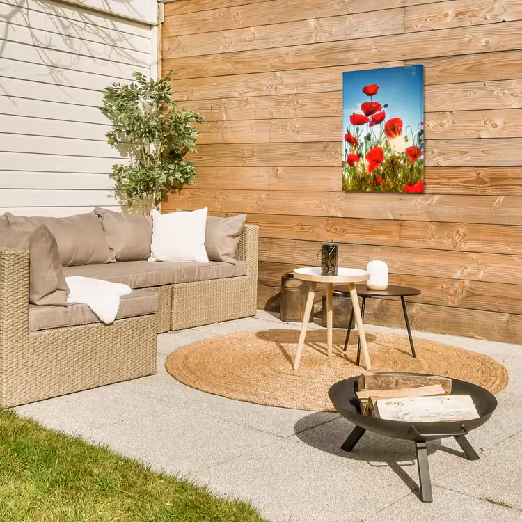 Rode klaprozen tegen de hemel Tuinposter op houten frame 2 cm dik klein -sfeer2