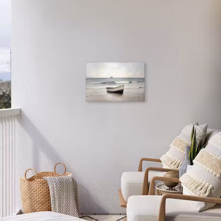 Roeiboot - Zee - Horizon Tuinposter op houten frame 2 cm dik klein -sfeer1