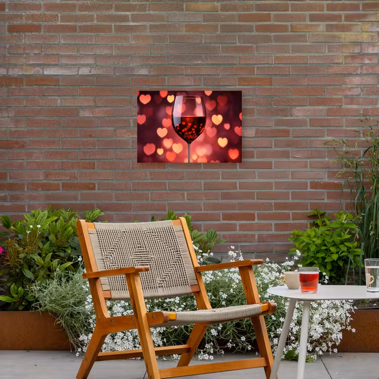 Rood - Wijn - Hartjes Tuinposter op houten frame 2 cm dik klein -sfeer3