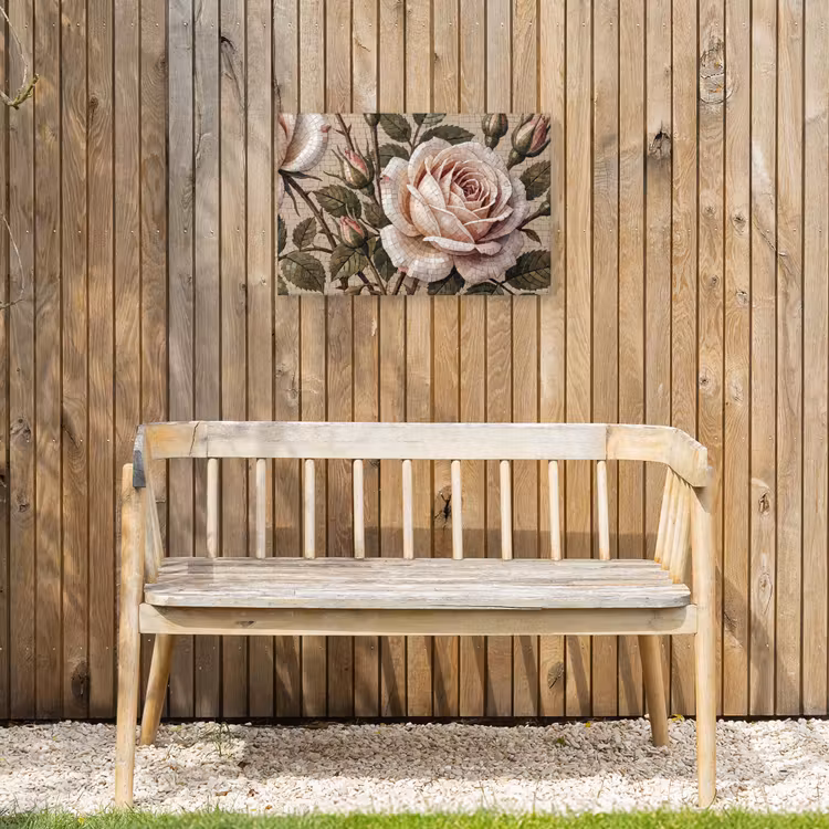 Roos - Mozaïek - Bloemen - Klassiek - Beige Tuinposter op houten frame 2 cm dik klein -sfeer4