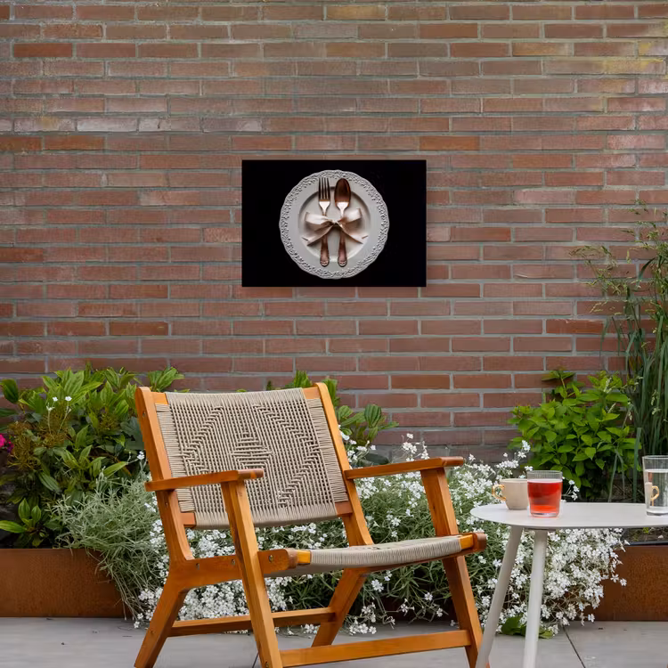 Rose - Strik - Bestek Tuinposter op houten frame 2 cm dik klein -sfeer3