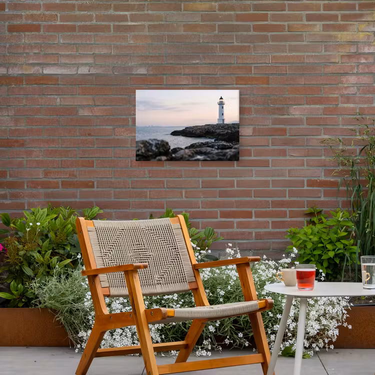 Rotsen - Vuurtoren - Wit Tuinposter op houten frame 2 cm dik klein -sfeer3