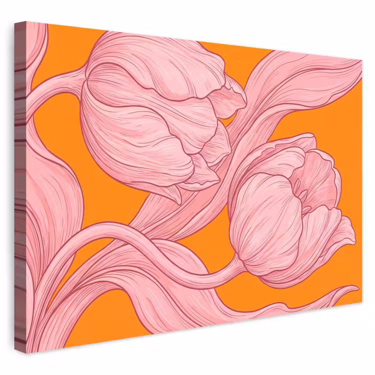 Buiten canvas - Roze bloemen - Modern - Roze bloemen - Modern Tuinposter op houten frame 2 cm dik klein