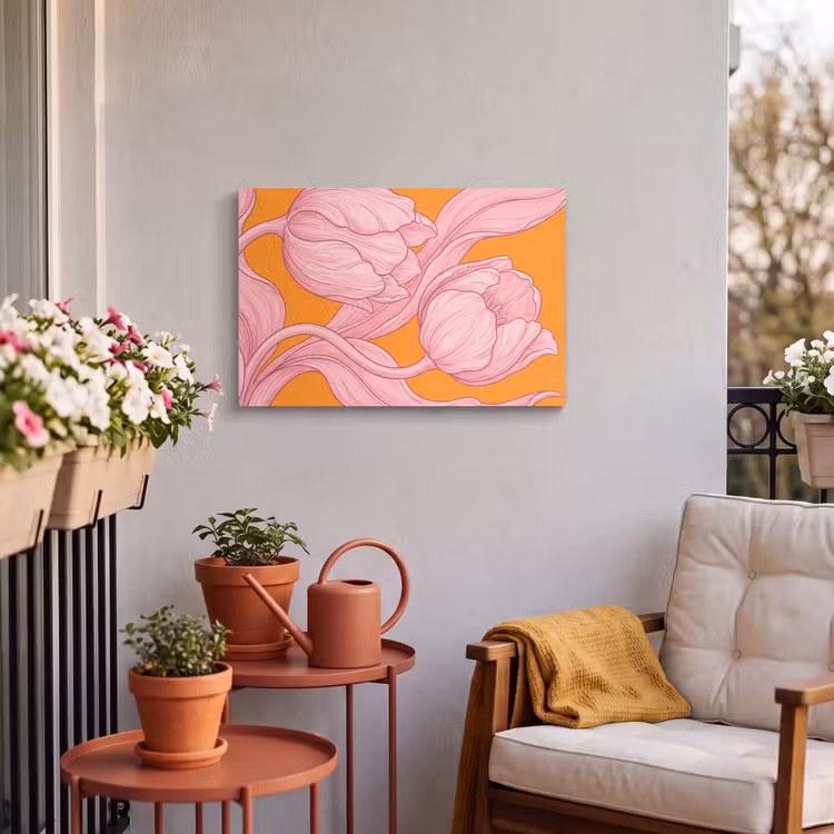 Buiten canvas - Roze bloemen - Modern - Roze bloemen - Modern Tuinposter op houten frame 2 cm dik klein