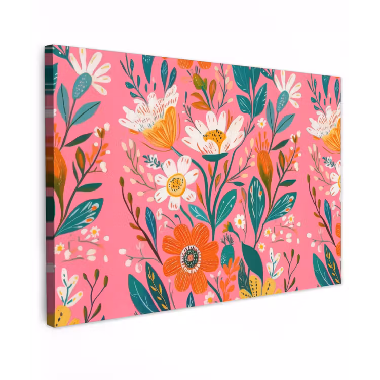 Roze - Bloemen - Wit - Oranje Tuinposter op houten frame 2 cm dik klein -3d