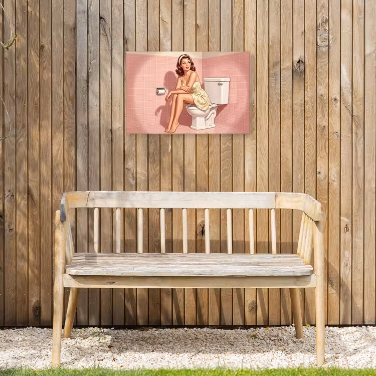 Roze - Retro - Vrouw Tuinposter op houten frame 2 cm dik klein -sfeer4