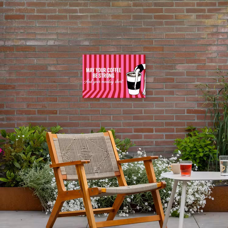Roze - Strepen - Koffie - Maandag Tuinposter op houten frame 2 cm dik klein -sfeer3