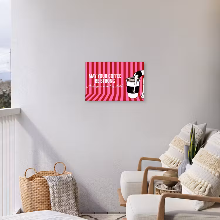 Roze - Strepen - Koffie - Maandag Tuinposter op houten frame 2 cm dik klein -sfeer1