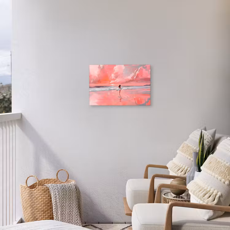 Roze - Surfen - Zee Tuinposter op houten frame 2 cm dik klein -sfeer1