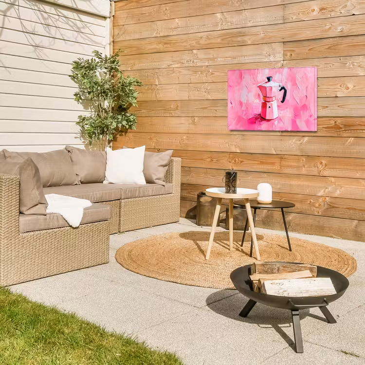 Roze - Verf - Coffee Tuinposter op houten frame 2 cm dik klein -sfeer2