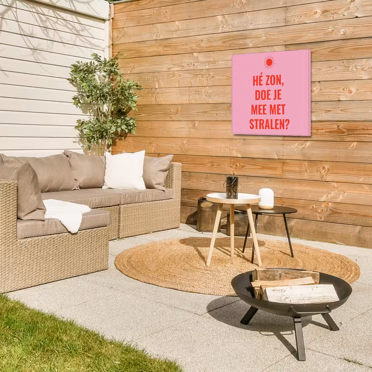 Roze - Zon - Quote Tuinposter op houten frame 2 cm dik middel -sfeer2