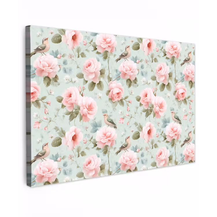 Rozen - Vogels - Pastel - Kleurrijk Tuinposter op houten frame 2 cm dik klein 845 -3d