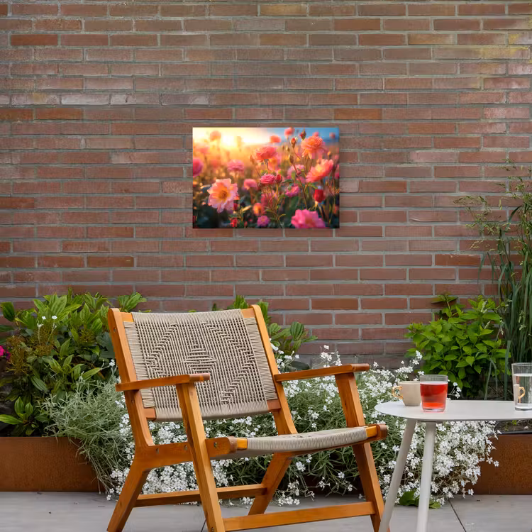 Rozenveld in gouden avondlicht Tuinposter op houten frame 2 cm dik klein -sfeer3