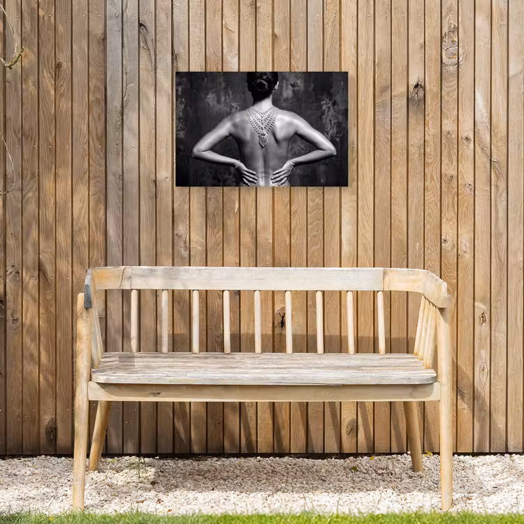 Rug - Ketting - Portret - Zwart - Wit - Glamour Tuinposter op houten frame 2 cm dik klein -sfeer4