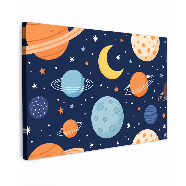 Ruimte - Planeten - Kleurrijk Tuinposter op houten frame 2 cm dik klein -3d