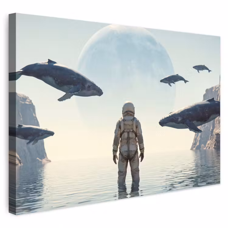 Buiten canvas - Ruimtevaarder - Walvis - Fantasie - Ruimtevaarder - Walvis - Fantasie Tuinposter op houten frame 2 cm dik klein