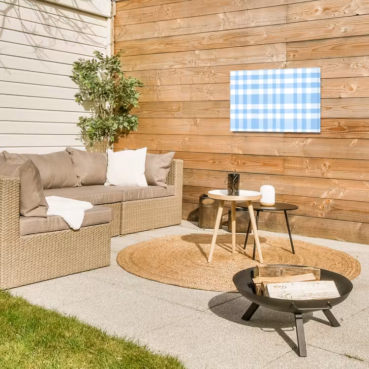 Ruit - Patroon - Blauw Tuinposter op houten frame 2 cm dik klein 845 -sfeer2