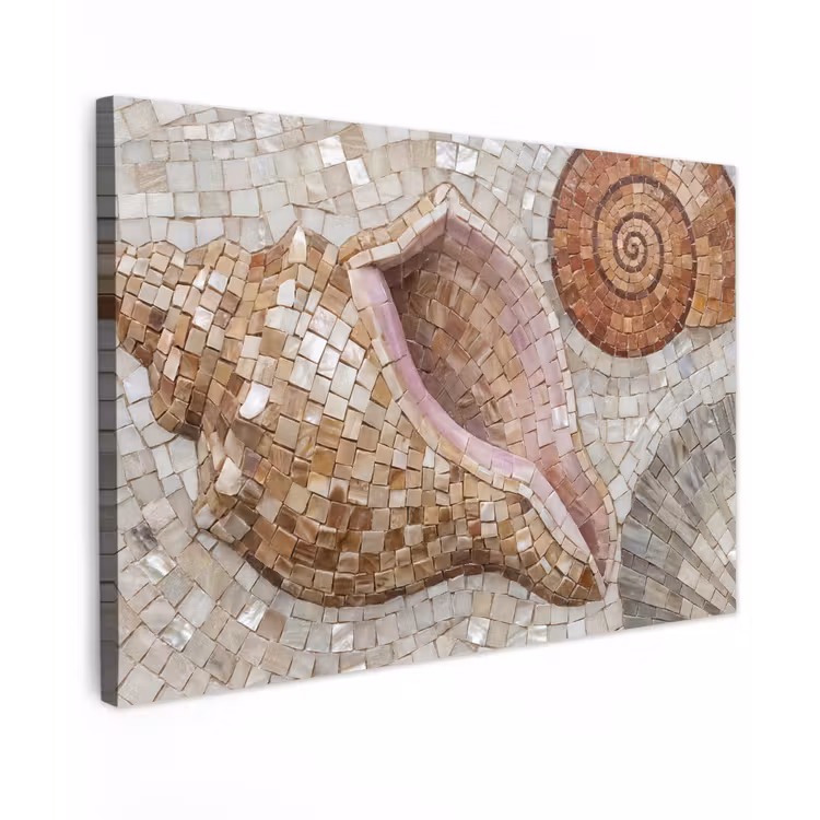 Schelp - Mozaïek - Zee - Beige - Modern Tuinposter op houten frame 2 cm dik klein -3d
