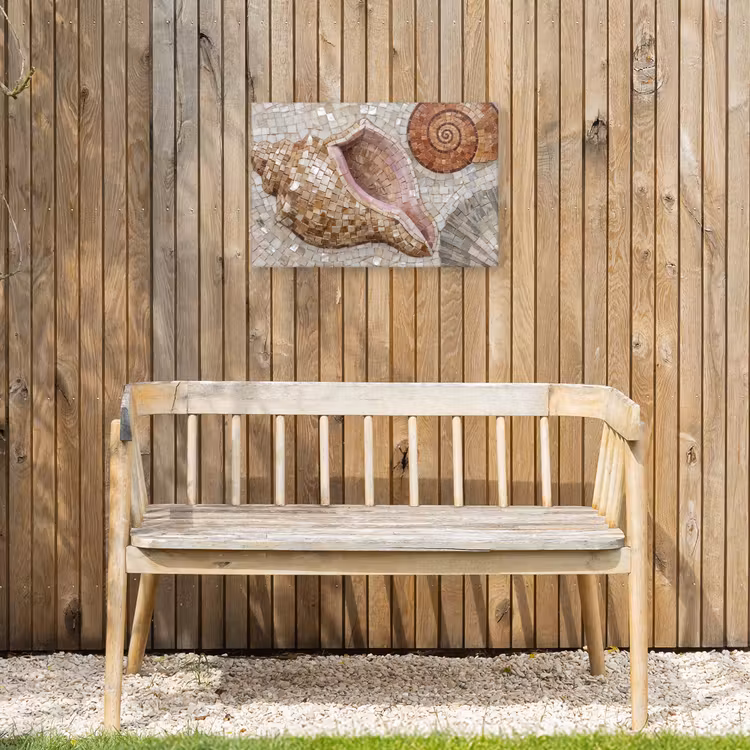 Schelp - Mozaïek - Zee - Beige - Modern Tuinposter op houten frame 2 cm dik klein -sfeer4