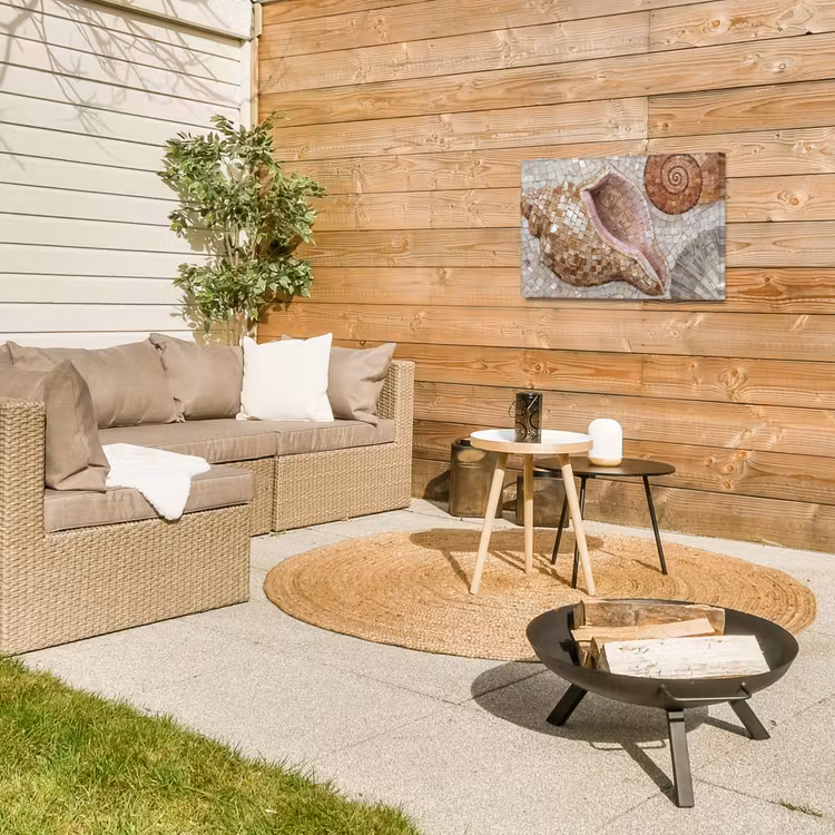 Schelp - Mozaïek - Zee - Beige - Modern Tuinposter op houten frame 2 cm dik klein -sfeer2