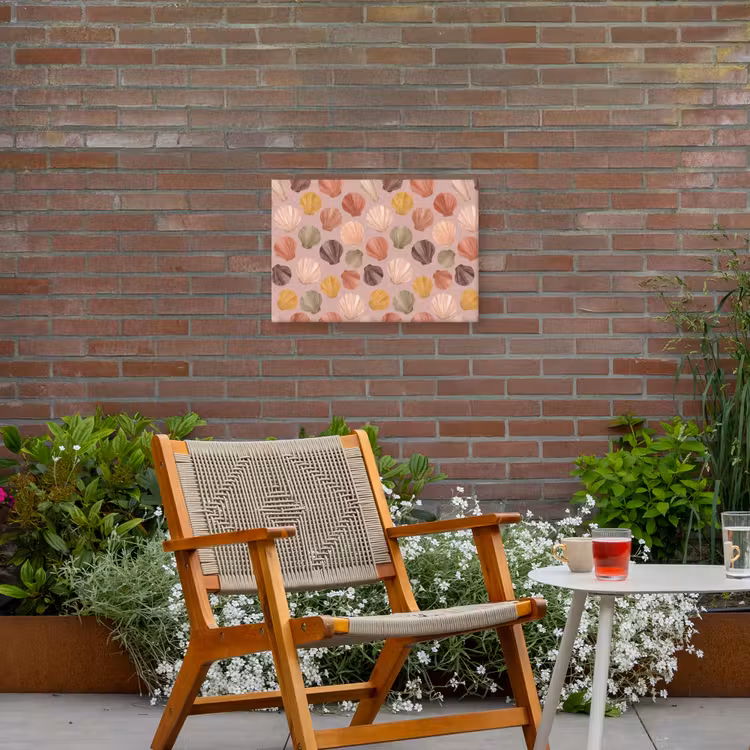 Schelp - Patroon - Zee - Aquarel - Aardetinten Tuinposter op houten frame 2 cm dik klein -sfeer3