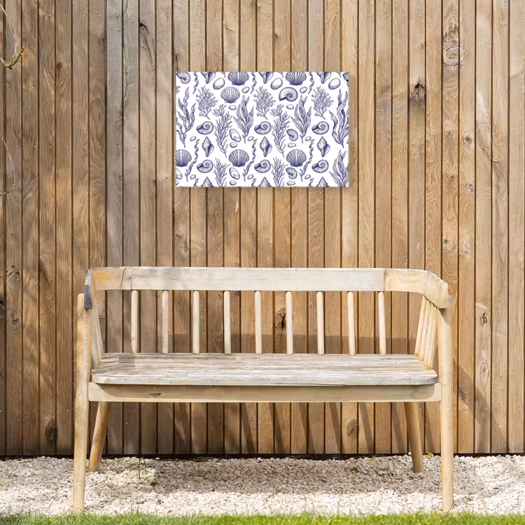 Schelpen - Zeewier - Oceaan - Illustratie - Blauw Tuinposter op houten frame 2 cm dik klein -sfeer4