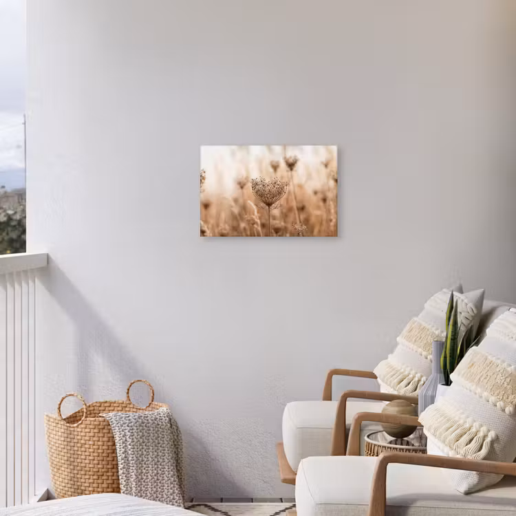 Schermbloem - Droogbloem - Winter - Beige - Minimalistisch Tuinposter op houten frame 2 cm dik klein -sfeer1