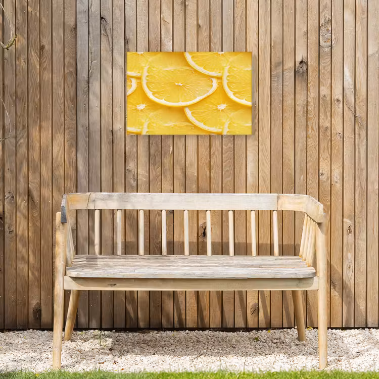 Schijfjes - Citroen - Sap Tuinposter op houten frame 2 cm dik klein 845 -sfeer4