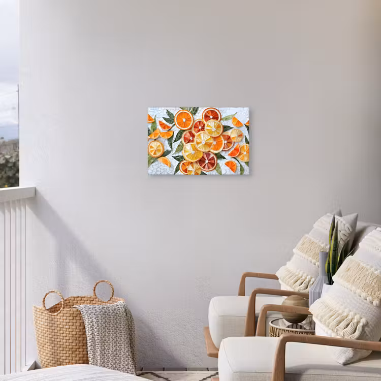 Schijfjes - Fruit - Oranje - Mozaïek Tuinposter op houten frame 2 cm dik klein -sfeer1