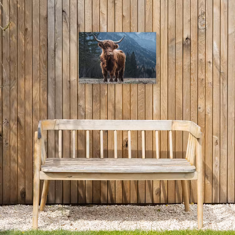 Schotse hooglander - Berg - Landschap - Bomen - Koe - Natuur Tuinposter op houten frame 2 cm dik klein -sfeer4